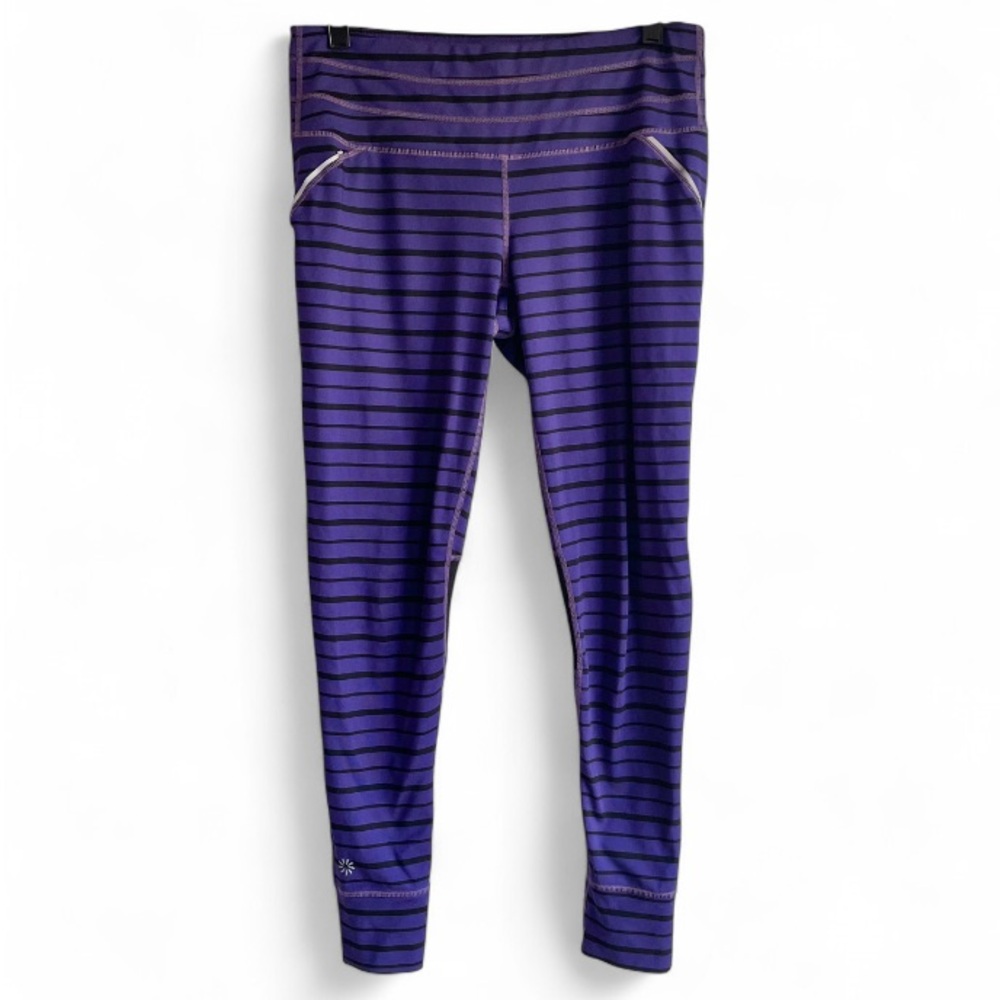 Athleta Purple and Black Striped Leggings Size M